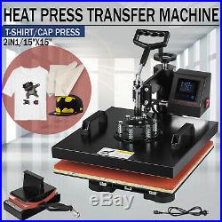 15x15 2IN1 Combo Heat Press Transfer Machine T-Shirt Cap Hat Sublimation