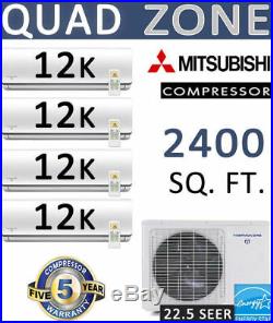 22.5 SEER 4 Zone Ductless Mini Split Air Conditioner Heat Pump 12k BTU x 4