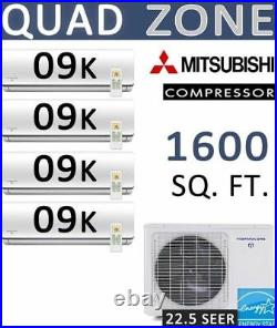 22.5 SEER 4 Zone Ductless Mini Split Air Conditioner & Heat Pump 9k BTU x 4