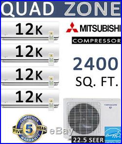 22.5 SEER Quad Zone Ductless Mini Split Air Conditioner Heat Pump 12000 BTU x 4