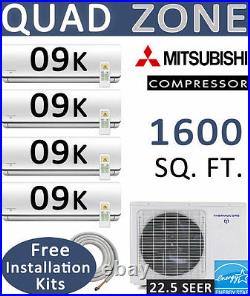 22.5 SEER Quad Zone Ductless Mini Split Air Conditioner Heat Pump 9000 BTU x 4