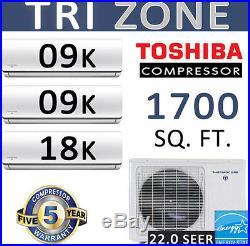 22 SEER 36000 BTU Tri Zone Ductless Mini Split Air Conditioner Heat Pump, 9+9+18