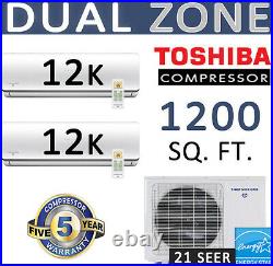 24000 BTU 21 SEER Dual Zone Ductless Mini Split Air Conditioner 2 x 12000