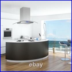 36 island Mount Kitchen Range Hood Stainless Steel Tempered Glass with LED Lights