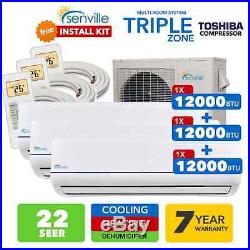 36000 BTU Tri Zone Ductless Mini Split Air Conditioner and Heat Pump SEER 22
