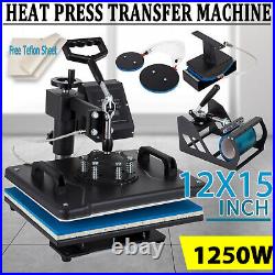 5 in 1 Heat Press Machine 12X15 Swing Away Transfer Sublimation T-Shirt Mug Hat
