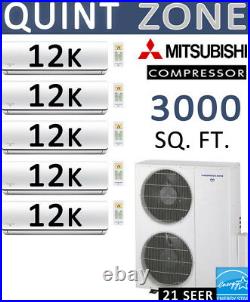 60,000 BTU 5 Zone Ductless Mini Split Air Conditioner Heat Pump 12k x 5 BTU