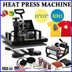 8 in 1 Heat Press Machine For T-Shirts Combo Kit Sublimation Swing away 15x15