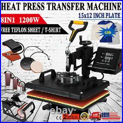 8 in 1 Heat Press Machine Swing Away T-Shirt Mug Hat 12x15 Digital Transfer