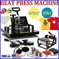 8IN1 15x15 Combo T-Shirt Heat Press Transfer Machine Mug Plate Hat Swing Away