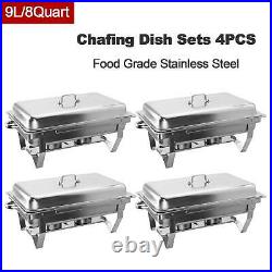 Chafer Chafing Dish Sets with Foldable Legs Stainless Steel Pans 9L/8Q 4Pack