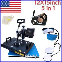 Combo 5 in1 Heat Press Machine 12x15in Swing Away for T-shirt Mug Cup Hat Plate