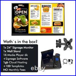 Digital Signage Monitor 24+ Player for Menu Boards and signs + Cloud Software