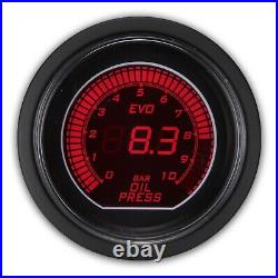 EVO 52 mm Digital Oil Pressure Gauge with Sensor BAR Blue & Red LCD Display