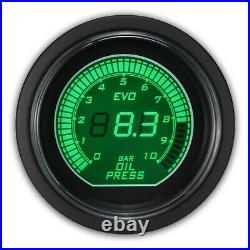 EVO 52 mm Digital Oil Pressure Gauge with Sensor BAR White & Green LCD Display