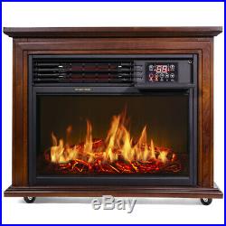 Large Room Electric Infrared Fireplace Heater Wood Mantel Oak Finish with Casters