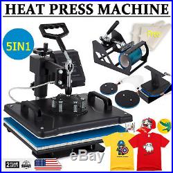 New 5in1 Digital 15X12 Heat Press Transfer Machine Sublimation T-Shirt Cap Mug