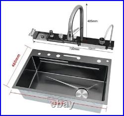 New stainless steel waterfall kitchen sink large single hole Digital Display