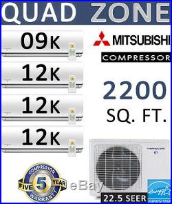 QUAD Zone Ductless Mini Split Air Conditioner, Heat 45000 BTU 9000 + 12000 x 3
