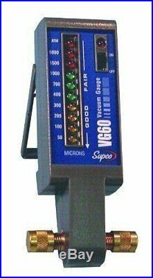 Supco VG60 Electronic Vacuum Gauge, 50 to 5,000 micron, LED Display